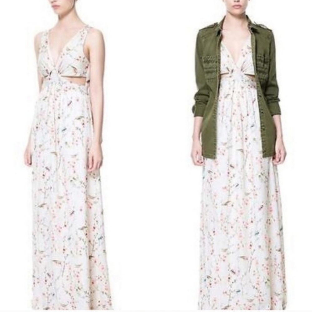 Zara Japanese floral cutout dress